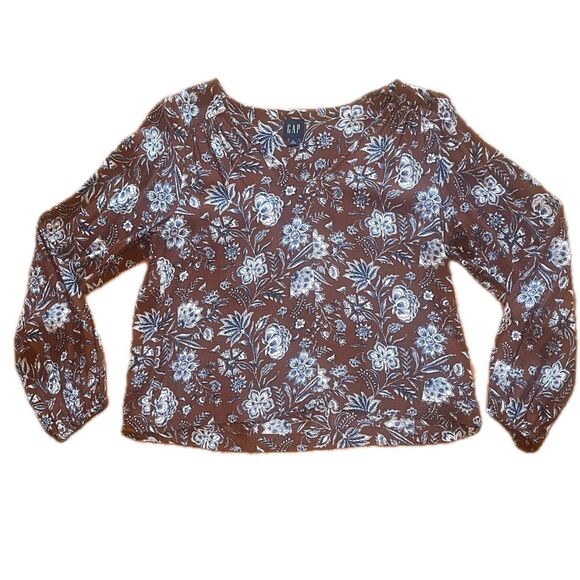 GAP Brown Floral Long Sleeve Blouse Top Medium - Picture 1 of 5